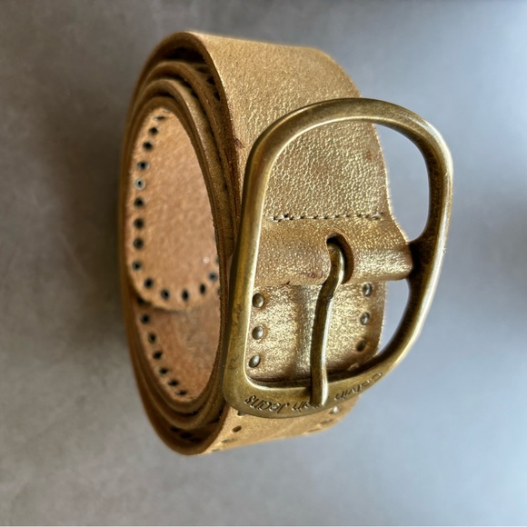 Calvin Klein Women’s Genuine Leather Gold Distressed Belt Adjustable up to 37” - Picture 4 of 12